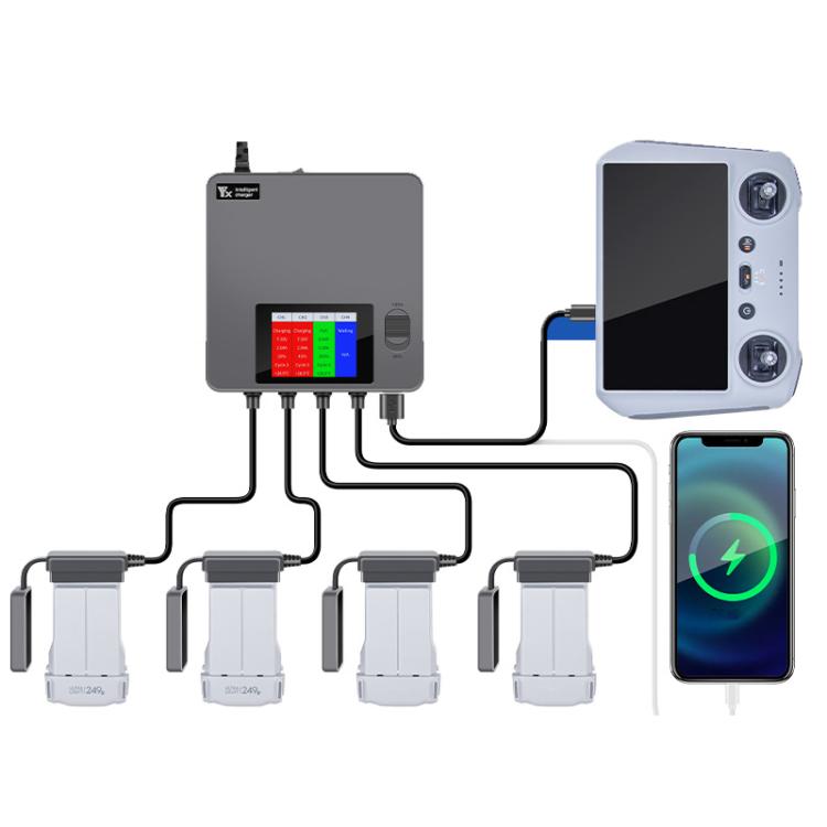 For DJI Mini 4 Pro / Mini 3 Pro / Mini 3 Color Screen Digital Display Four-Way Charger Battery Manager  UK Plug - free shipping - PMC TechLife - Order now!