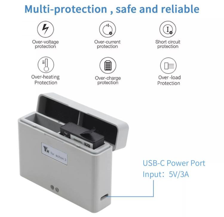For DJI Action 3 / Action 4 Camera YX 2-Way Charger Battery Manager(Gray) - free shipping - PMC TechLife - Order now!