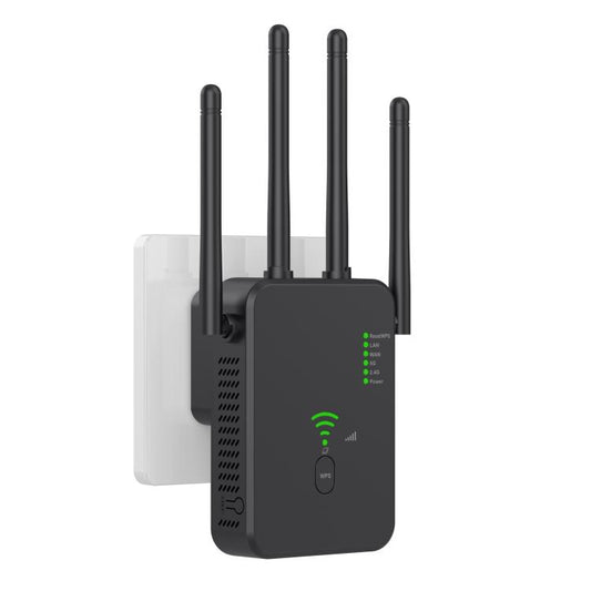 Urant U10 1200Mbps 2.4G & 5.8G Wireless Repeater WiFi Signal Amplifier With 4 Antenna UK Plug Black - Broadband Amplifiers by Urant | Online Shopping South Africa | PMC Jewellery | Buy Now Pay Later Mobicred