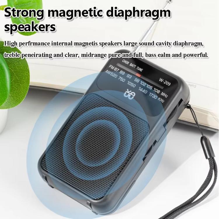 W-209 Mini Portable Rechargeable / Battery Dual-mode Powered Pointer FM Radio with Flashlight(Blue) - Radio Player by PMC TechLife | Online Shopping South Africa | PMC TechLife | Buy Now Pay Later Mobicred