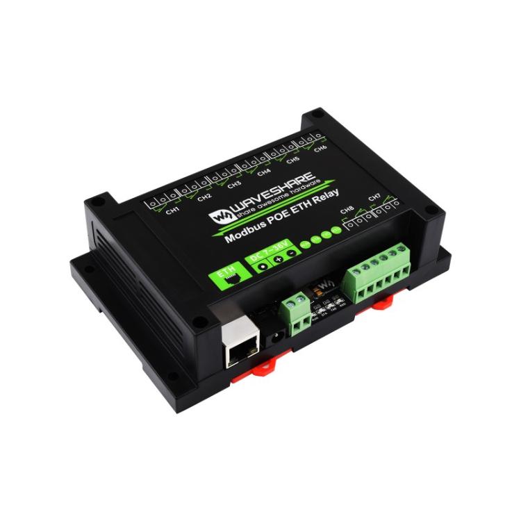 Waveshare 24964 Industrial 8-ch Ethernet Relay Module, PoE Port Communication(Modbus POE ETH Relay) - Relay Module by Waveshare | Online Shopping South Africa | PMC TechLife | Buy Now Pay Later Mobicred