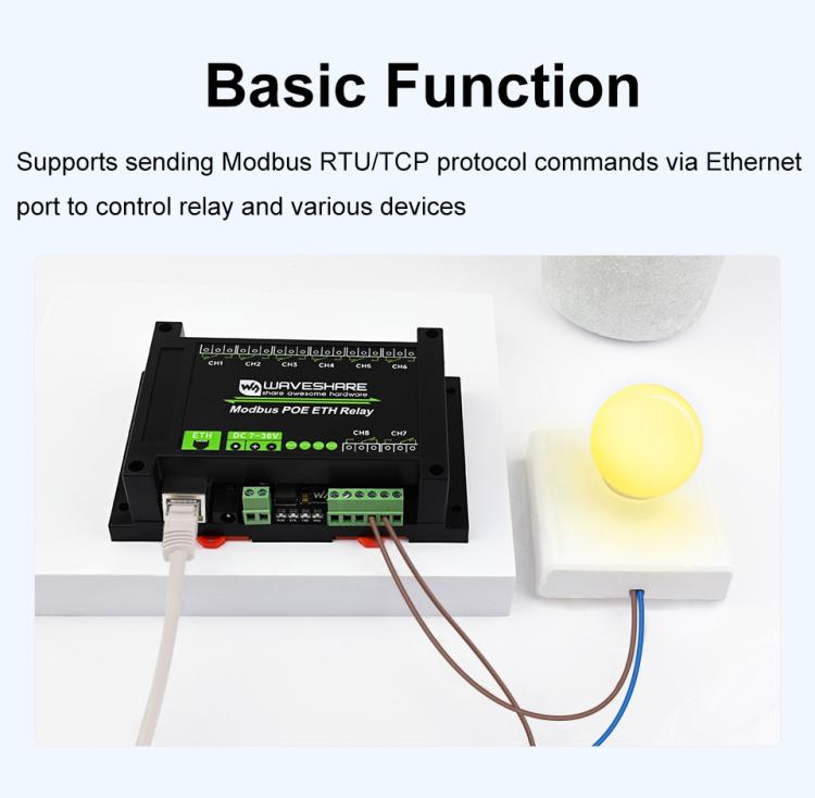 Waveshare 24964 Industrial 8-ch Ethernet Relay Module, PoE Port Communication(Modbus POE ETH Relay) - Relay Module by Waveshare | Online Shopping South Africa | PMC TechLife | Buy Now Pay Later Mobicred