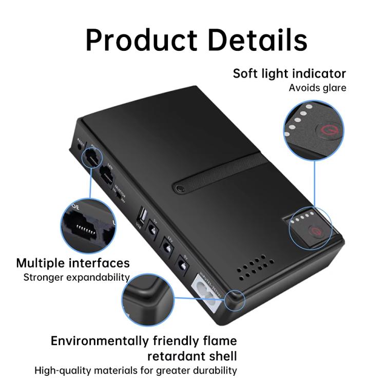 Uninterruptible Power Supply with DC Output 5V/9V/12V for Router, Modem, Security Camera, Mobile Phone EU Plug - Battery Storage Box by PMc TechLife | Online Shopping South Africa | PMc TechLife | Buy Now Pay Later Mobicred