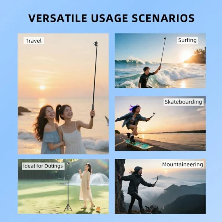Flymile 1.4m Extendable Selfie Stick Tripod For Action Cameras One-Button Quick Setup Monopod With Wide-Angle View - free shipping - PMC TechLife - Order now!