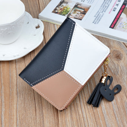 Short Leather Women Zipper Purse Panelled Wallets Trendy Coin Purse(Blue) - Wallets by PMC Jewellery | Online Shopping South Africa | PMC Jewellery
