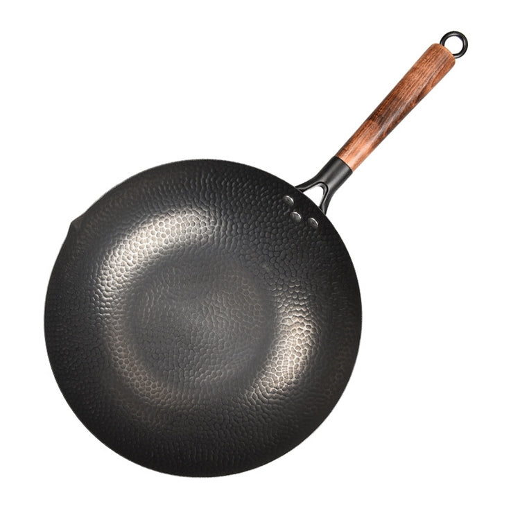 32cm with Wooden Cover Vintage Traditional Handmade Uncoated Wok Pan - Woks by PMC Jewellery | Online Shopping South Africa | PMC Jewellery