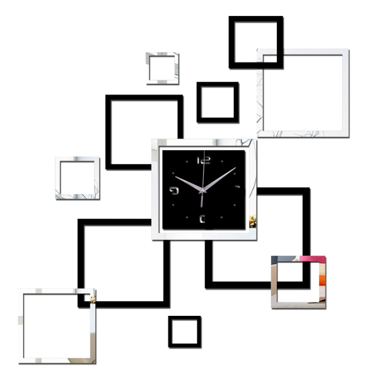 Living Room Wall Clock Creative Clock Acrylic DIY Mirror Wall Stickers Decorative Black Silver Square DIY Clock - Wall Clock by PMC TechLife | Online Shopping South Africa | PMC TechLife