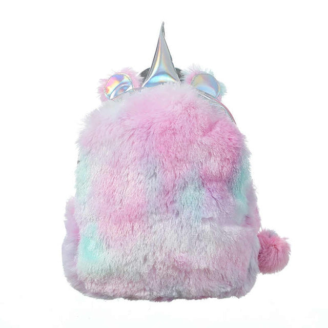 Unicorn Backpack Bag For Teenager Colorful Fur Leather Schoolbag Female Travel Shoulder Bag(Pink) - Double-shoulder Bags by PMC Jewellery | Online Shopping South Africa | PMC Jewellery