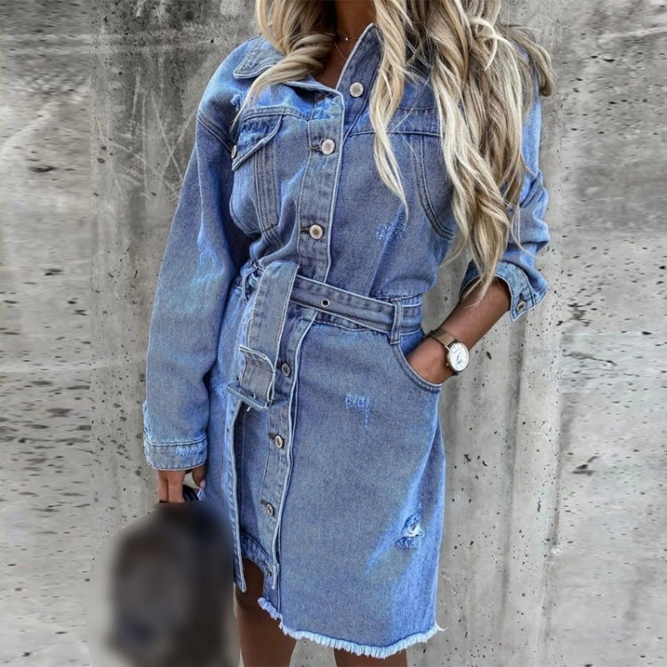 Misalignment Single-breasted Denim Dress (Color:Blue Size:M) - Dress by PMC Jewellery | Online Shopping South Africa | PMC Jewellery