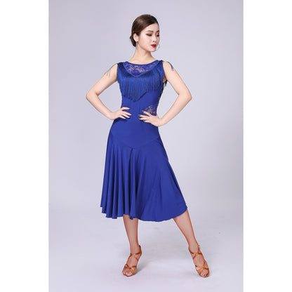 Sleeveless Fringed Latin Dance Dress Competition Performance Suit With Separate Bottoms (Color:Sapphire Blue Size:L) - Dress by PMC Jewellery | Online Shopping South Africa | PMC Jewellery