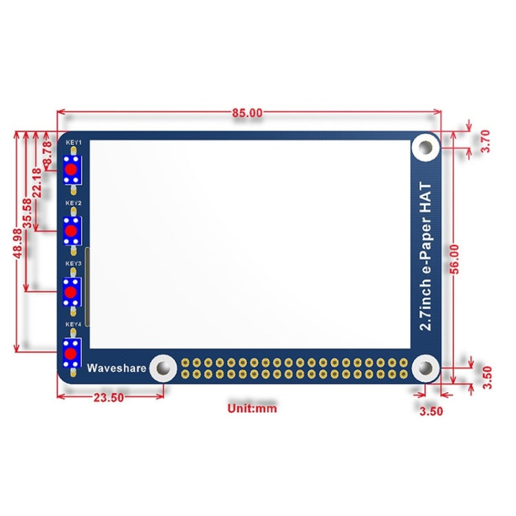 Waveshare 2.7 inch 264x176E-Ink Display HAT for Raspberry Pi, SPI Interface - Modules Expansions Accessories by Waveshare | Online Shopping South Africa | PMC Jewellery | Buy Now Pay Later Mobicred