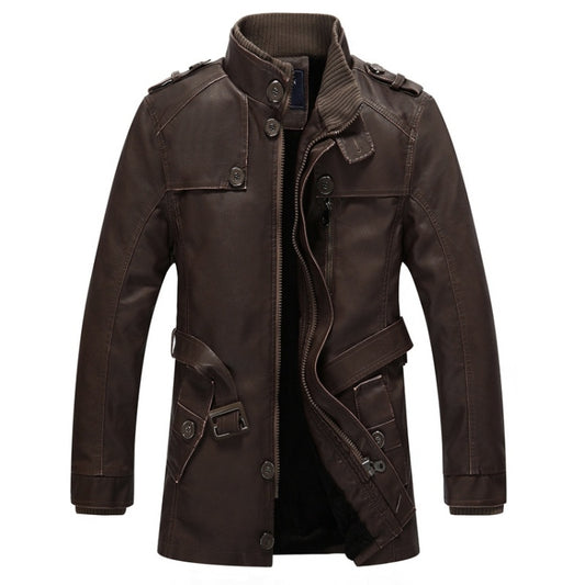 Men Long Style Leather Jacket Coat (Color:Brown Size:M) - Loose Coat by PMC Jewellery | Online Shopping South Africa | PMC Jewellery