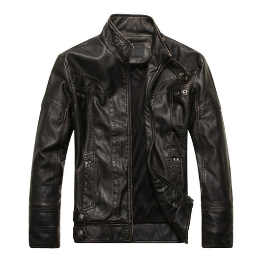 Men Plus Velvet Fashion Leather Jacket Motorcycle Coat (Color:Black Size:M) - Loose Coat by PMC Jewellery | Online Shopping South Africa | PMC Jewellery