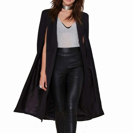 Women Casual Cape Unbuttoned Shawl Coat(Color:Black Size:M) - Jacket & Loose Coat by PMC Jewellery | Online Shopping South Africa | PMC Jewellery