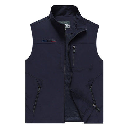 Men Sleeveless Stand Collar Loose Vest Multi-pockets Vest (Color:Dark Blue Size:XL) - Loose Coat by PMC Jewellery | Online Shopping South Africa | PMC Jewellery