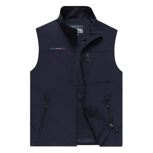 Men Sleeveless Stand Collar Loose Vest Multi-pockets Vest (Color:Dark Blue Size:XXXXL) - Loose Coat by PMC Jewellery | Online Shopping South Africa | PMC Jewellery