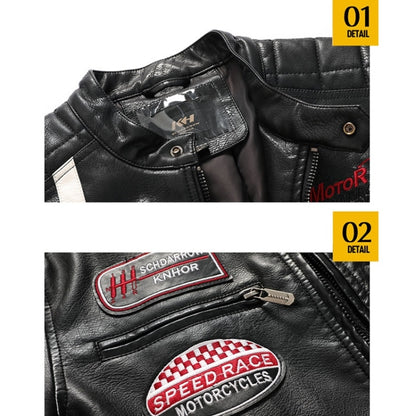 Autumn and Winter Letters Embroidery Pattern Tight-fitting Motorcycle Leather Jacket for Men (Color:Black Size:M) - Cardigan by PMC Jewellery | Online Shopping South Africa | PMC Jewellery