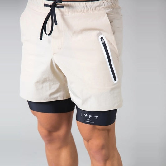 LYFT Loose Double Layer Quick-drying Fitness Shorts For Men (Color:Khaki Size:M) - Sports Shorts by PMC Jewellery | Online Shopping South Africa | PMC Jewellery