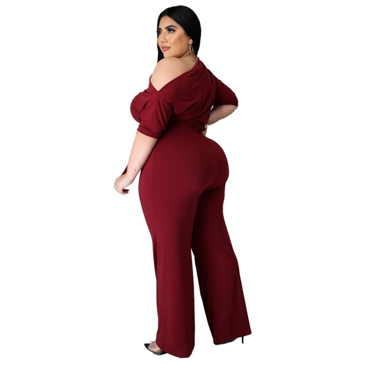 Solid Color Oblique Shoulder Strap Jumpsuit Wide-leg Pants (Color:Wine Red Size:XXXL) - One-Piece Garment by PMC Jewellery | Online Shopping South Africa | PMC Jewellery