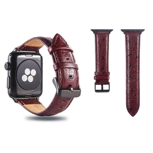 Ostrich Skin Texture Genuine Leather Wrist Watch Band for Apple Watch Series 3 & 2 & 1 38mm(Wine Red) - Watch Bands by PMC Jewellery | Online Shopping South Africa | PMC Jewellery | Buy Now Pay Later Mobicred