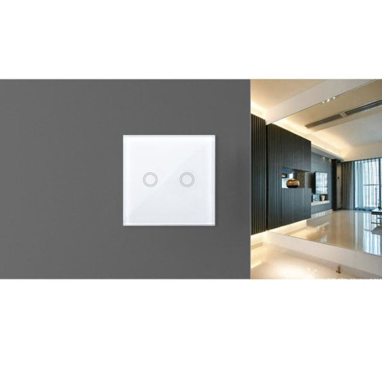 86mm 2 Gang Tempered Glass Panel Wall Switch Smart Home Light Touch Switch with RF433 Remote Controller, AC 110V-240V(White) - Smart Switch by PMC Jewellery | Online Shopping South Africa | PMC Jewellery