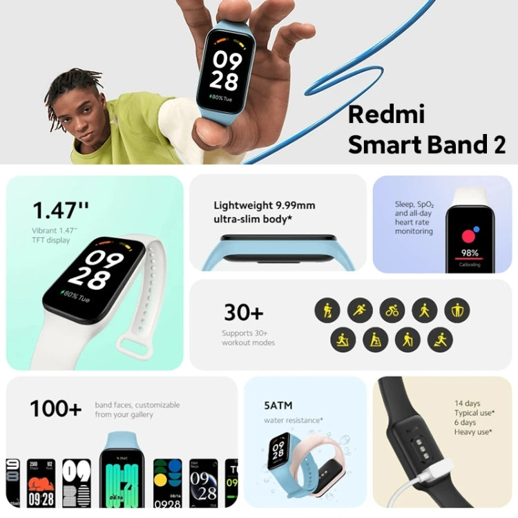 Original Xiaomi Redmi Smart Wristband 2 Fitness Bracelet, 1.47 inch Color Touch Screen, Support Sleep Track / Heart Rate Monitor (Black) - Wearable Devices by Xiaomi | Online Shopping South Africa | PMC Jewellery | Buy Now Pay Later Mobicred