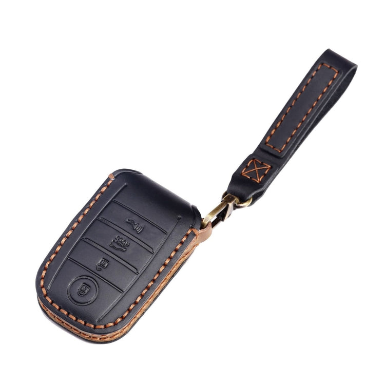 For Kia C133 4-button Hallmo Car Cowhide Leather Key Protective Cover Key Case(Black) - Car Key Cases by Hallmo | Online Shopping South Africa | PMC TechLife | Buy Now Pay Later Mobicred