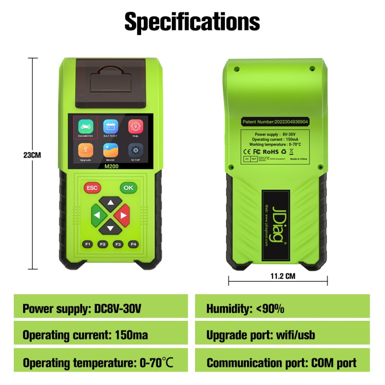 JDiag M200 8V-30V OBD Motorcycles Diagnostic Instrument with Data Printing - free shipping - PMC TechLife - Order now!