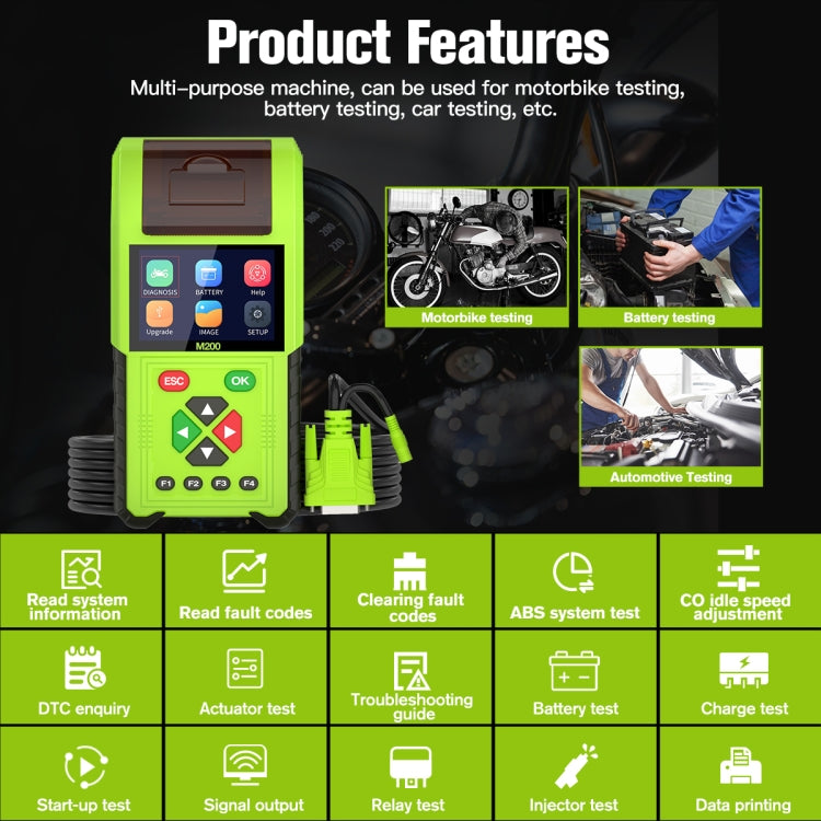 JDiag M200 8V-30V OBD Motorcycles Diagnostic Instrument with Data Printing, Standard Version - Code Readers & Scan Tools by PMC TechLife | Online Shopping South Africa | PMC TechLife