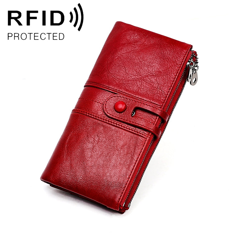 3520 Long Cowhide Leather Folding Anti-magnetic RFID Wallet for Ladies, with Card Slots(Red) - Antimagnetic RFID Package by PMC Jewellery | Online Shopping South Africa | PMC Jewellery | Buy Now Pay Later Mobicred