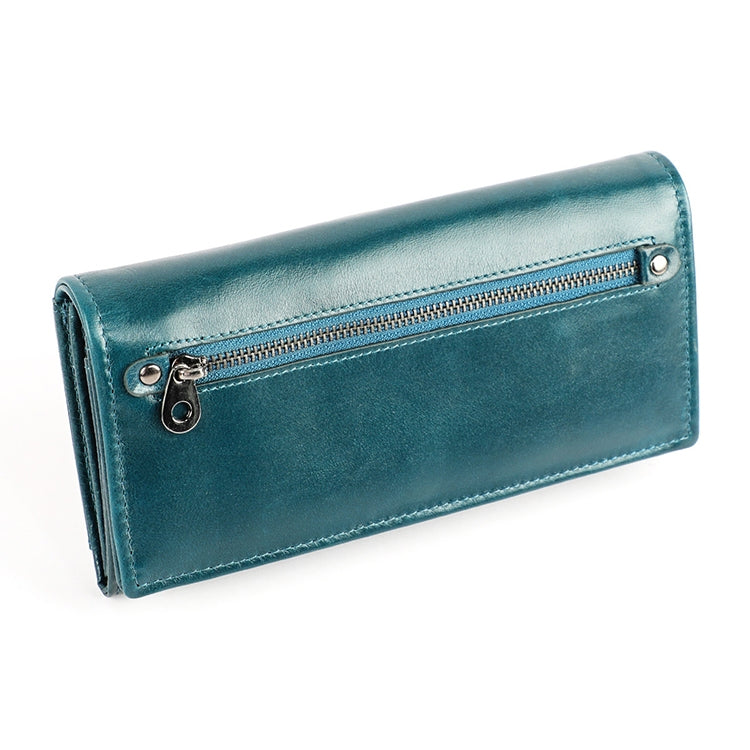 3559 Antimagnetic RFID Multi-function Zipper Retro Top-grain Leather Lady Purse Wallet (Blue) - free shipping - PMC TechLife - Order now!