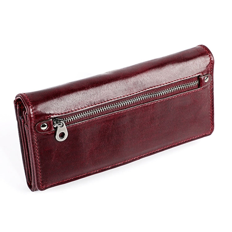 3559 Antimagnetic RFID Multi-function Zipper Retro Top-grain Leather Lady Purse Wallet (Wine Red) - free shipping - PMC TechLife - Order now!
