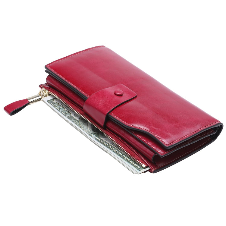 8236 Antimagnetic RFID Multi-function Oil Wax Leather Lady Wallet Large-capacity Purse (Red) - free shipping - PMC TechLife - Order now!