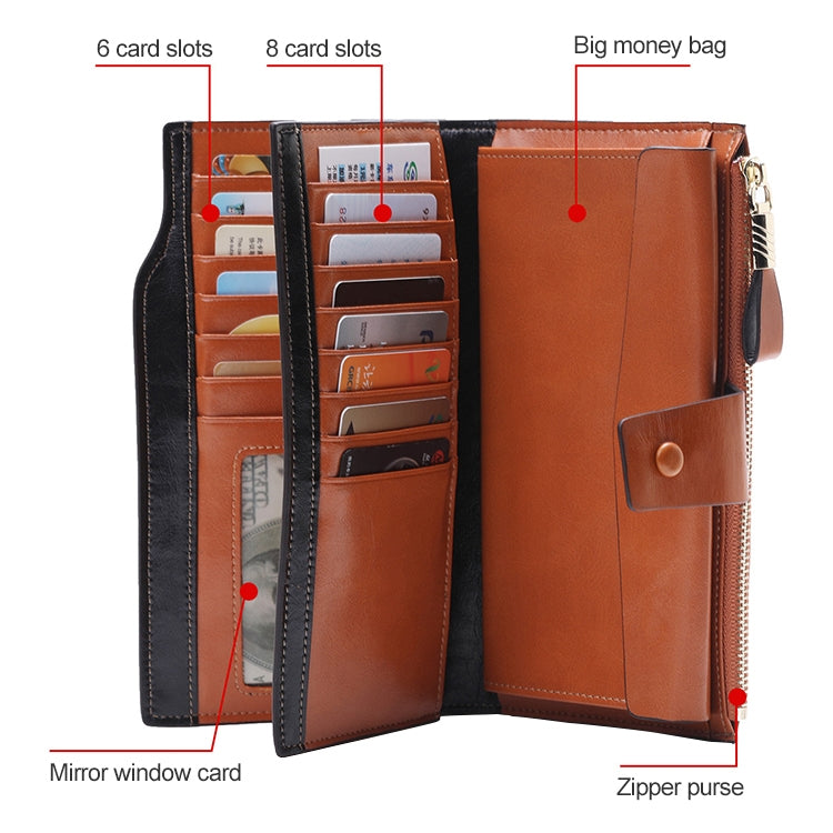 8236 Antimagnetic RFID Multi-function Oil Wax Leather Lady Wallet Large-capacity Purse (Red) - free shipping - PMC TechLife - Order now!