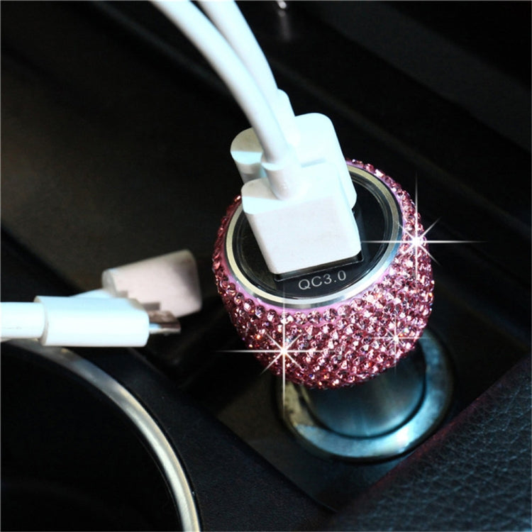 Car Diamond Aluminium Alloy QC3.0 Dual USB Quick Charger(Pink) - Car Charger by PMC Jewellery | Online Shopping South Africa | PMC Jewellery