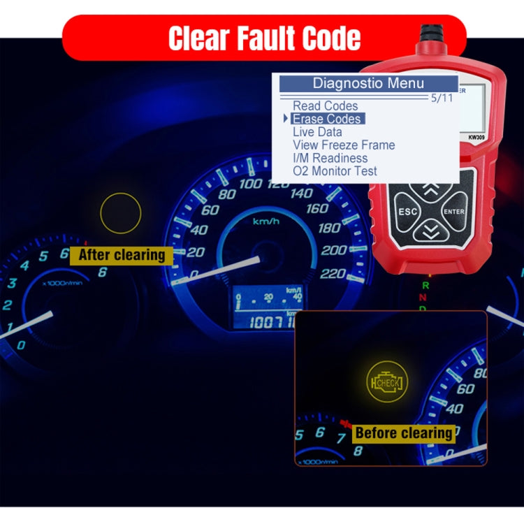 KONNWEI KW309 V309 V310 MS309 Code Reader OBD2 Scanner Diagnostic Tool(Red) - free shipping - PMC TechLife - Order now!