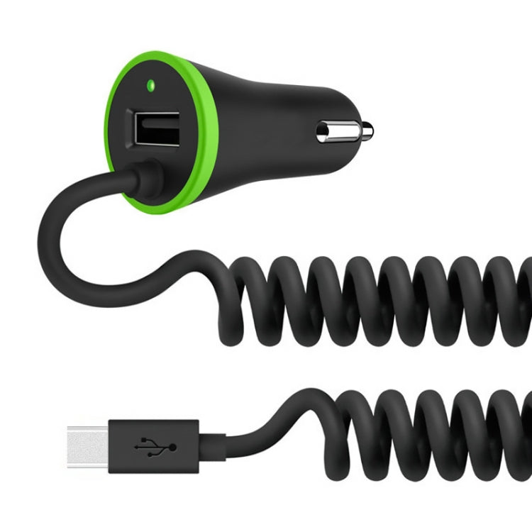 17W 3.4A Mini USB Car Charger with USB-C / Type-C Spring Cable - Car Charger by PMC TechLife | Online Shopping South Africa | PMC TechLife