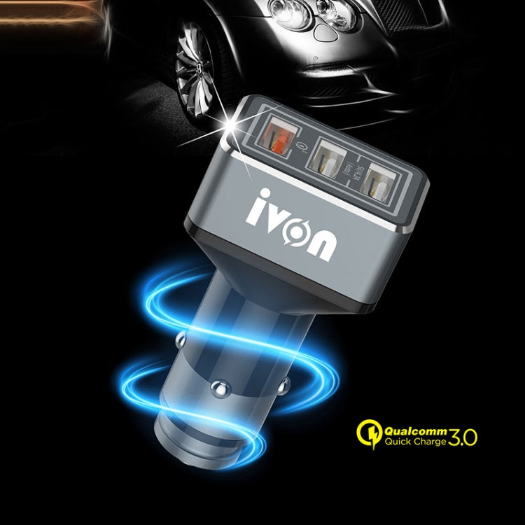 IVON CC36 39W 7.2A QC 3.0 USB + Dual USB Car Charger with Ambient Light - Car Charger by IVON | Online Shopping South Africa | PMC Jewellery | Buy Now Pay Later Mobicred