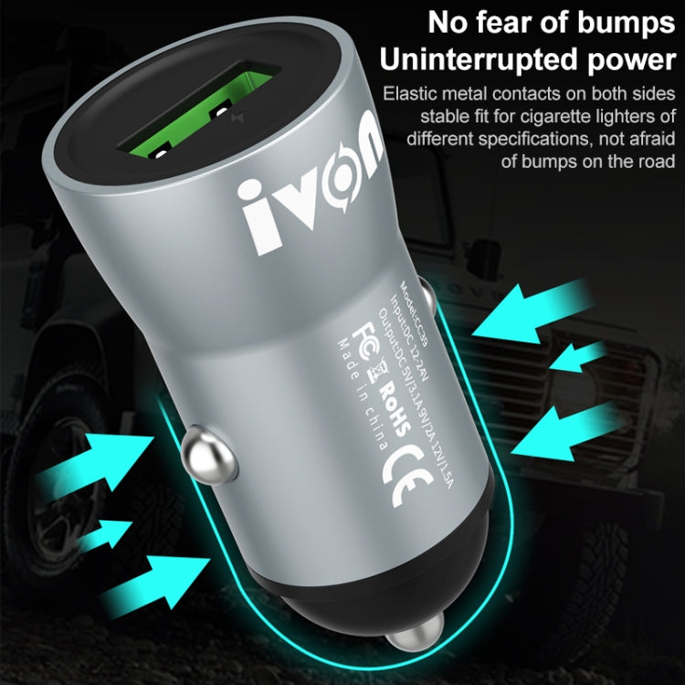 IVON CC39 18W 3.1A QC 3.0 USB Car Charger + 1m USB to Micro USB Fast Charge Data Cable Set - Car Charger by IVON | Online Shopping South Africa | PMC Jewellery