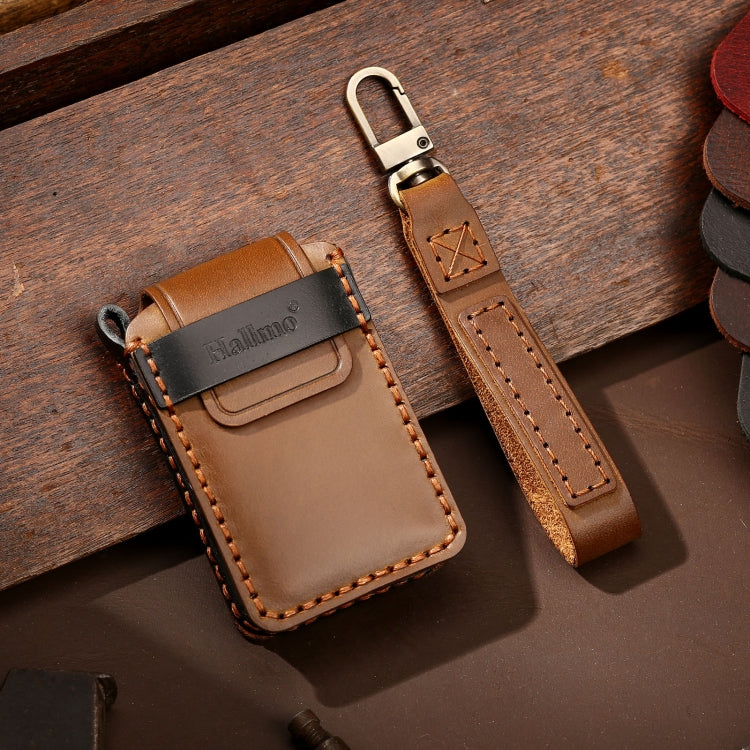 Hallmo Car Cowhide Leather Key Protective Cover Key Case for New Volvo(Brown) - Car Key Cases by Hallmo | Online Shopping South Africa | PMC TechLife | Buy Now Pay Later Mobicred