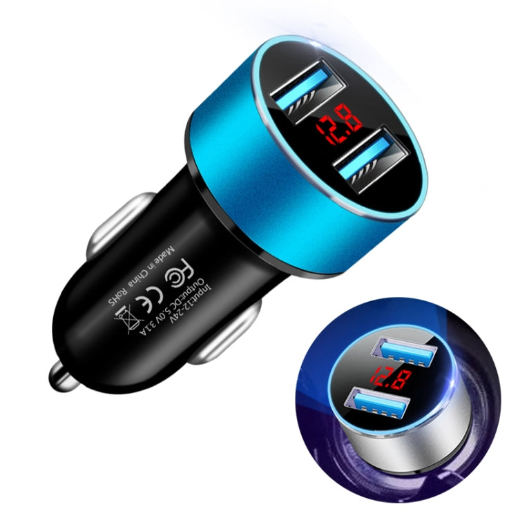 JMG-C016A 5 PCS 5V 3.1A Car Dual USB Charger with LED Display(Blue) - Car Charger by PMC Jewellery | Online Shopping South Africa | PMC Jewellery