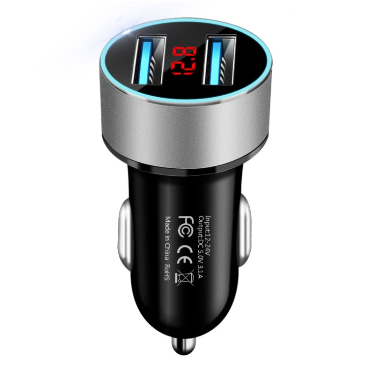 JMG-C016A 5 PCS 5V 3.1A Car Dual USB Charger with LED Display(Silver) - Car Charger by PMC Jewellery | Online Shopping South Africa | PMC Jewellery