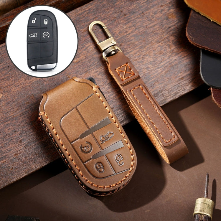 Hallmo Car Genuine Leather Key Protective Cover for Jeep Compass 4-button(Brown) - Car Key Cases by Hallmo | Online Shopping South Africa | PMC Jewellery | Buy Now Pay Later Mobicred