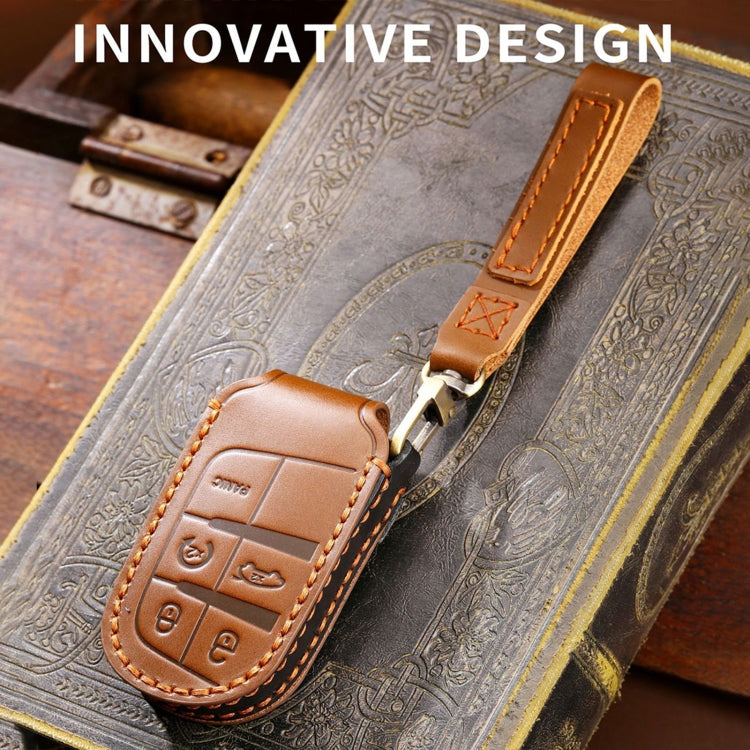 Hallmo Car Genuine Leather Key Protective Cover for Jeep Compass 4-button(Brown) - Car Key Cases by Hallmo | Online Shopping South Africa | PMC Jewellery | Buy Now Pay Later Mobicred