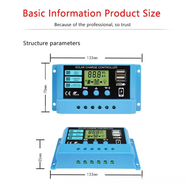 20A Solar Charge Controller 12V / 24V Lithium Lead-Acid Battery Charge Discharge PV Controller - Voltage Stabilizer by PMC TechLife | Online Shopping South Africa | PMC TechLife