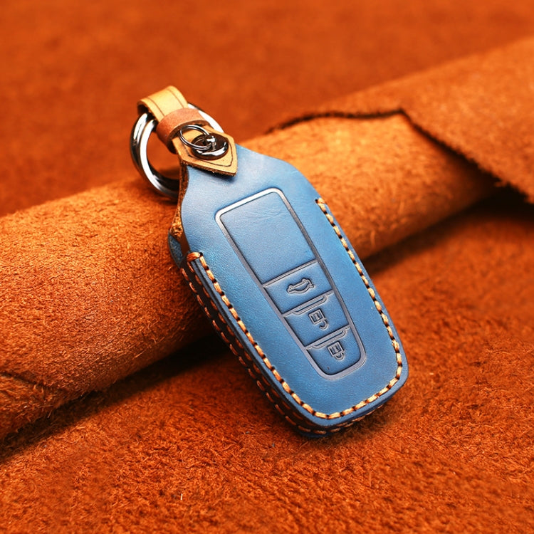For Toyota Car Cowhide Leather Key Protective Cover Key Case, Three Keys Version (Blue) - Car Key Cases by PMC TechLife | Online Shopping South Africa | PMC TechLife