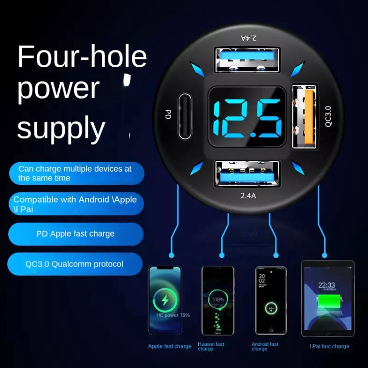 2pcs 4 in 1 USB 66W Digital Display Car Super Fast Charger - Car Charger by PMC TechLife | Online Shopping South Africa | PMC TechLife