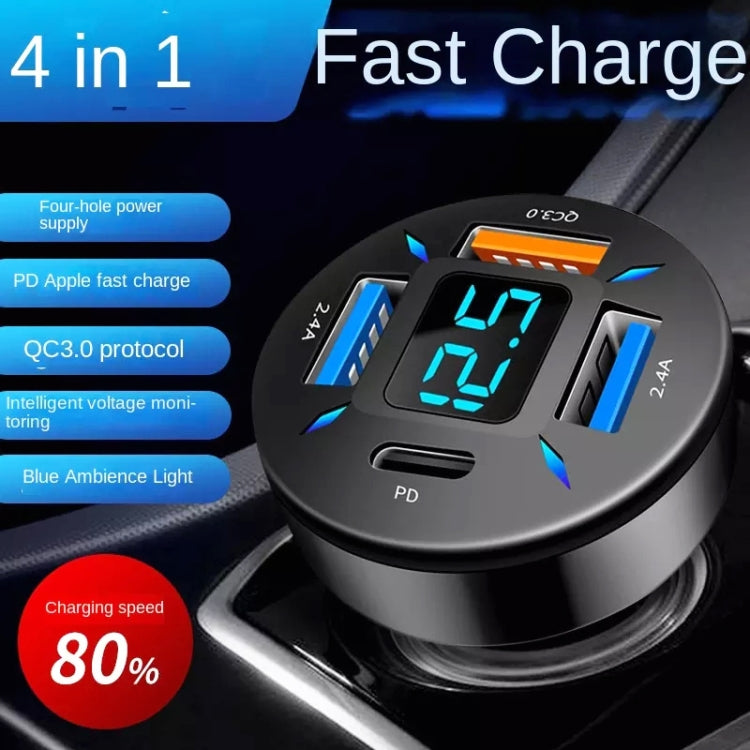2pcs 4 in 1 USB PD20W+QC3.0+2.4A Digital Display Car Fast Charger - Car Charger by PMC TechLife | Online Shopping South Africa | PMC TechLife