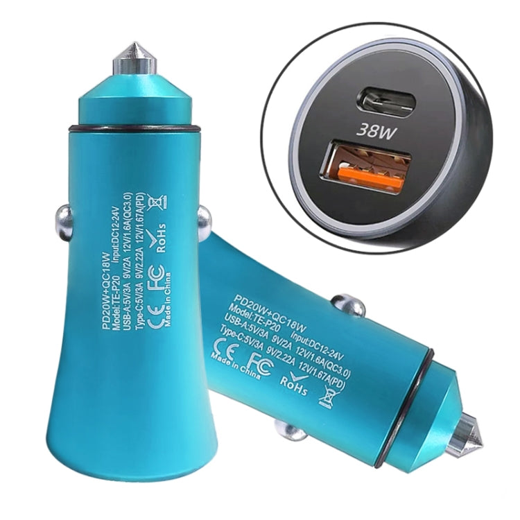 2pcs PD 20W Aluminum Alloy Dual Interface Car Fast Charger (Blue) - Car Charger by PMC TechLife | Online Shopping South Africa | PMC TechLife