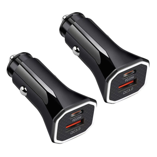 2pcs PD + QC3.0 Car 2 in 1 Square Fast Charger Car Cigarette Lighter (Black) - Cigar Socket by PMC Jewellery | Online Shopping South Africa | PMC Jewellery